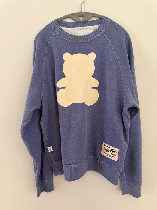 Teddy Fresh Tops - Teddy Fresh Reversible Bear Sweatshirt Blue Gray Unisex L Crewneck Hi Bye Mom